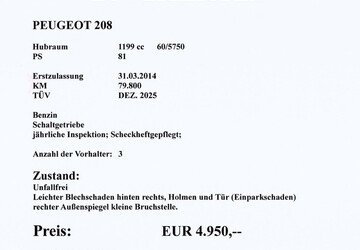 Peugeot 208 79.800 km 4.950 &euro; Neu-Isenburg 63263